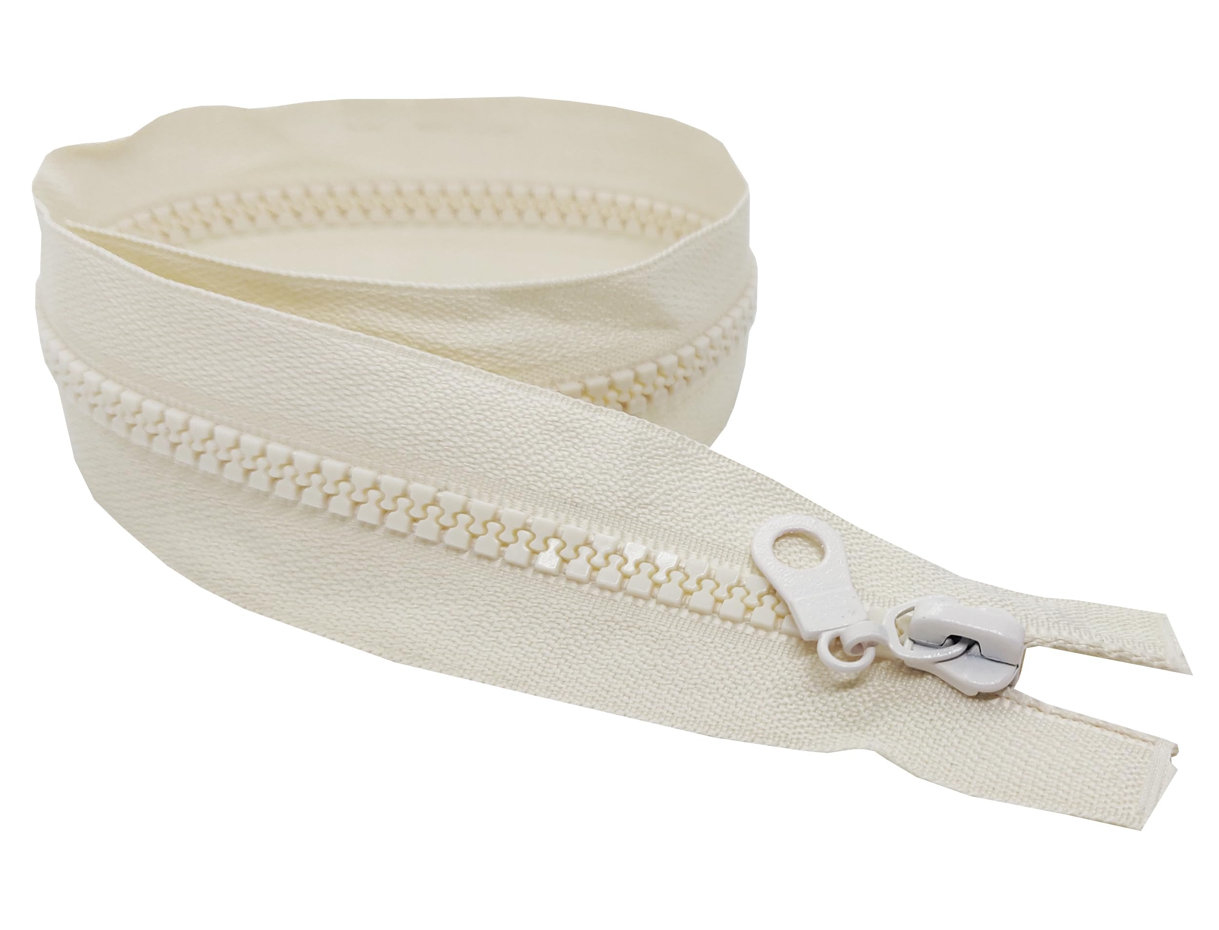 Zips & Bobs Ivory / Cream 1Pc Resin Zip Open-End Fastener Zipper Single Slider With Plastic Teeth One-Way Puller Zip Repair Replacement For Jackets Fleeces Coats (35Cm (13.7”) Long)