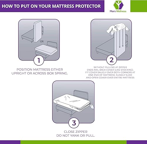 Miniatura 9 de Mars Wellness Protector y funda de colchón de vinilo impermeable  Funda de colchón blanca con cremallera  Funda de colchón para cama  Bulk 20