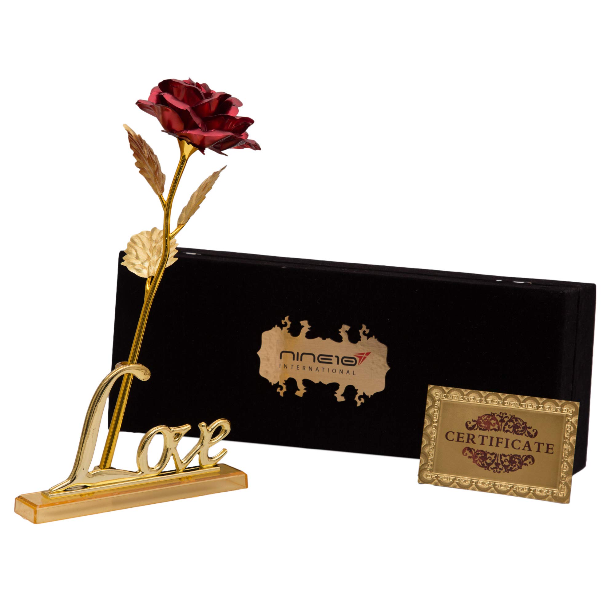 NINE10 Artificial 24k Gold Foil Rose And Velvet Gift Box And Love Stand (Red)-image-41