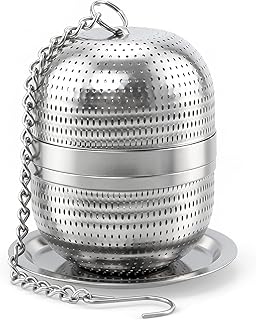 Tea Ball Infuser, Tea Strainer for Loose Leaf | Tea Strainer with Chain Hook and Drip Tray, Stainless Steel, Herbal Mugs Teapots