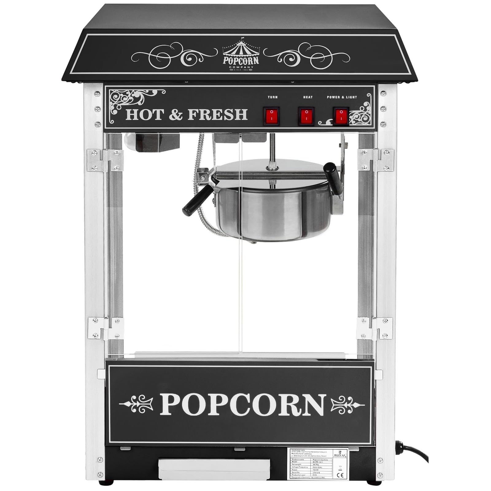 Royal Catering - Macchina per popcorn con carretto - nero - 1500 W