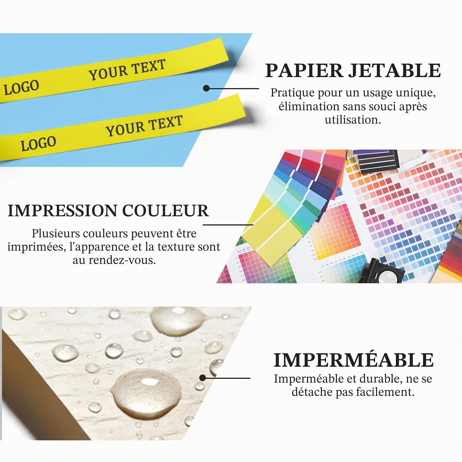Bracelets imprimés personnalisés, bracelets d'identification pour événements avec logo texte et clipart, bracelets en papier inviolables, livraison rapide pour fête, festival, VIP, sécurité et