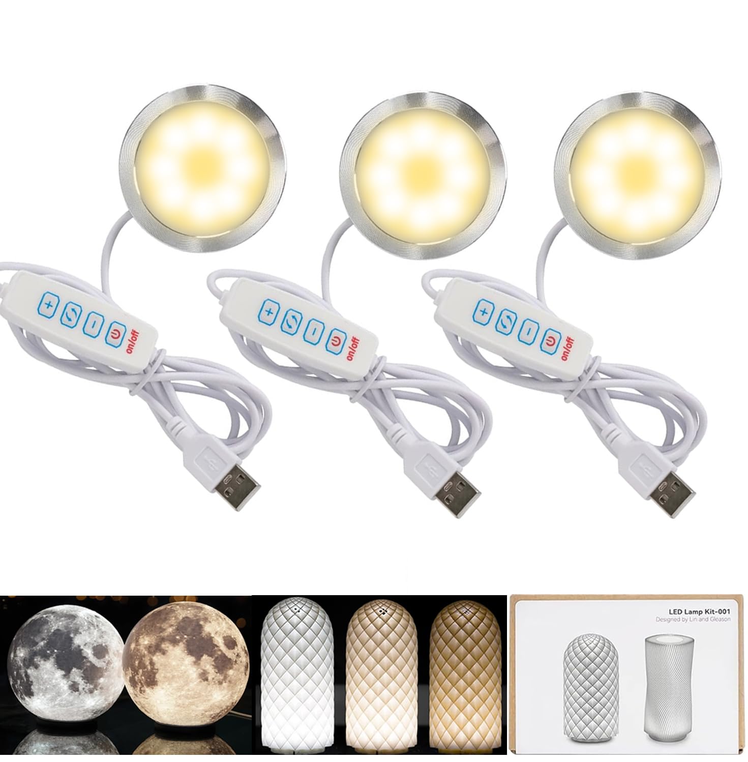 3PCS LED Lamp Kit 001 for Bambu Lab Light Kit MH001, 3 Color Temperature, Power Outage Color Storage, Dimming, 5V USB Puck Light Set DIY Hardware Spare Parts for Makerwold 3D Printed Lamp Projects-image-33
