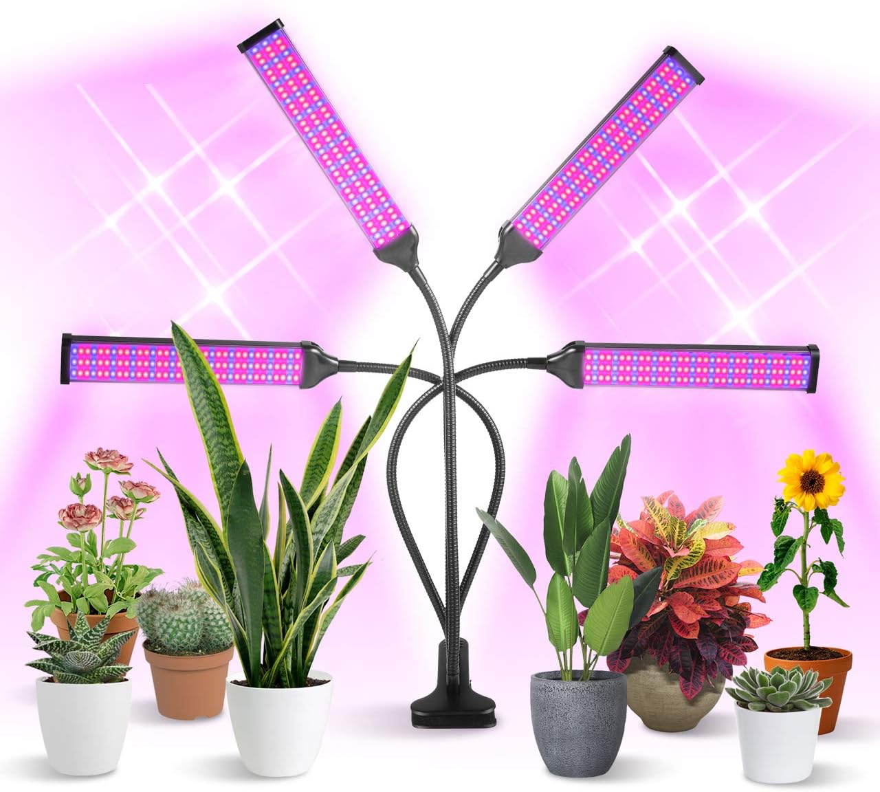 Grow Light,200W 420LED Four Head Plant Light for Indoor Plants,Full Spectrum Grow Lamp with 4/8/12H Timer,4 Switch Modes,10 Dimmable Levels,Adjustable Gooseneck for Succulents,Vegetables and Flower