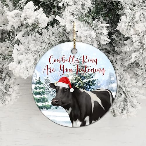 Miniatura 2 de Adorno redondo de cerámica de Navidad de recuerdo, anillo de campanas de cerveza, animal de vaca, árbol de nieve, adorno de 3 pulgadas para fiesta,