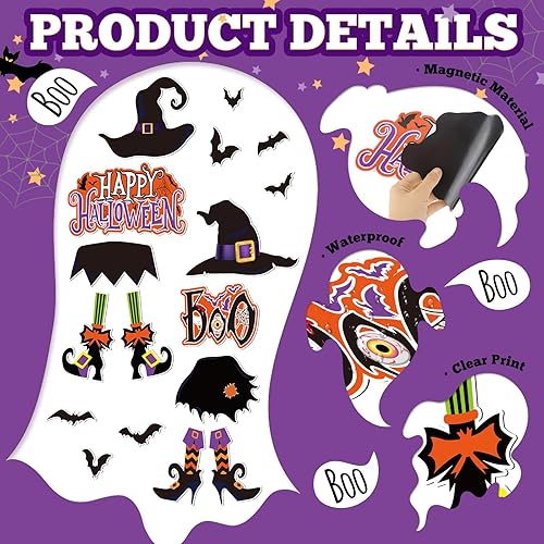 Miniatura 3 de Kanayu 17 calcomanías magnéticas de Halloween para decoración de garaje de Halloween, sombrero de bruja, murciélagos magnéticos, decoración de