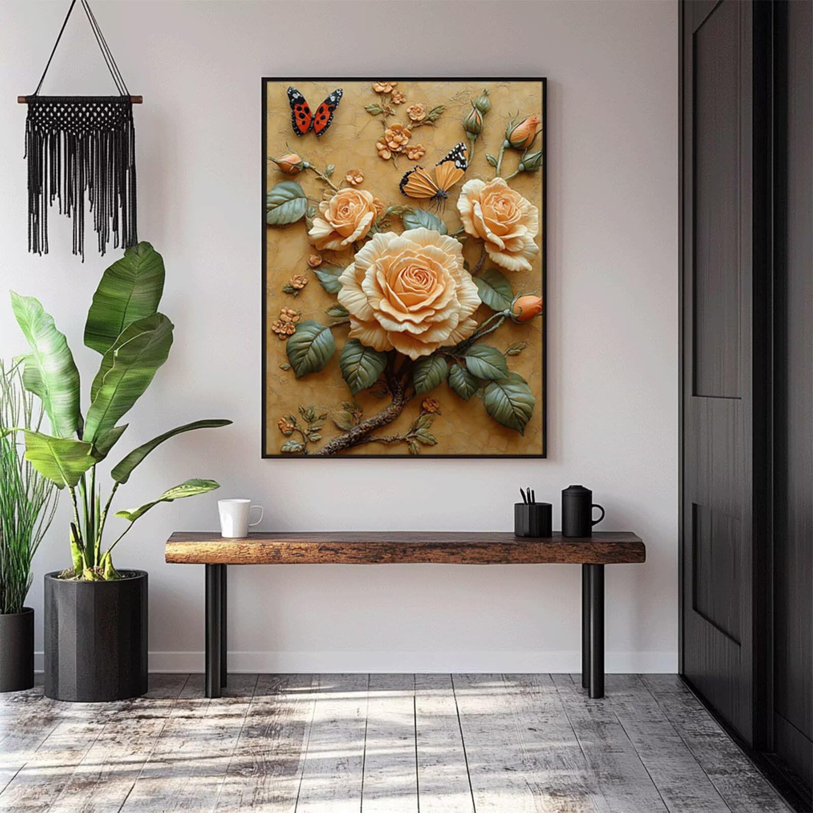 5D DIY kwiat malowanie diamentami pełny zestaw 100 x 135 cm, diamentowe malowanie motyl diamenty kryształ górski haft krzyżykowy embroidery zestaw wiosenny nowoczesny obraz salon100 x 135 cmTHDZ-00669