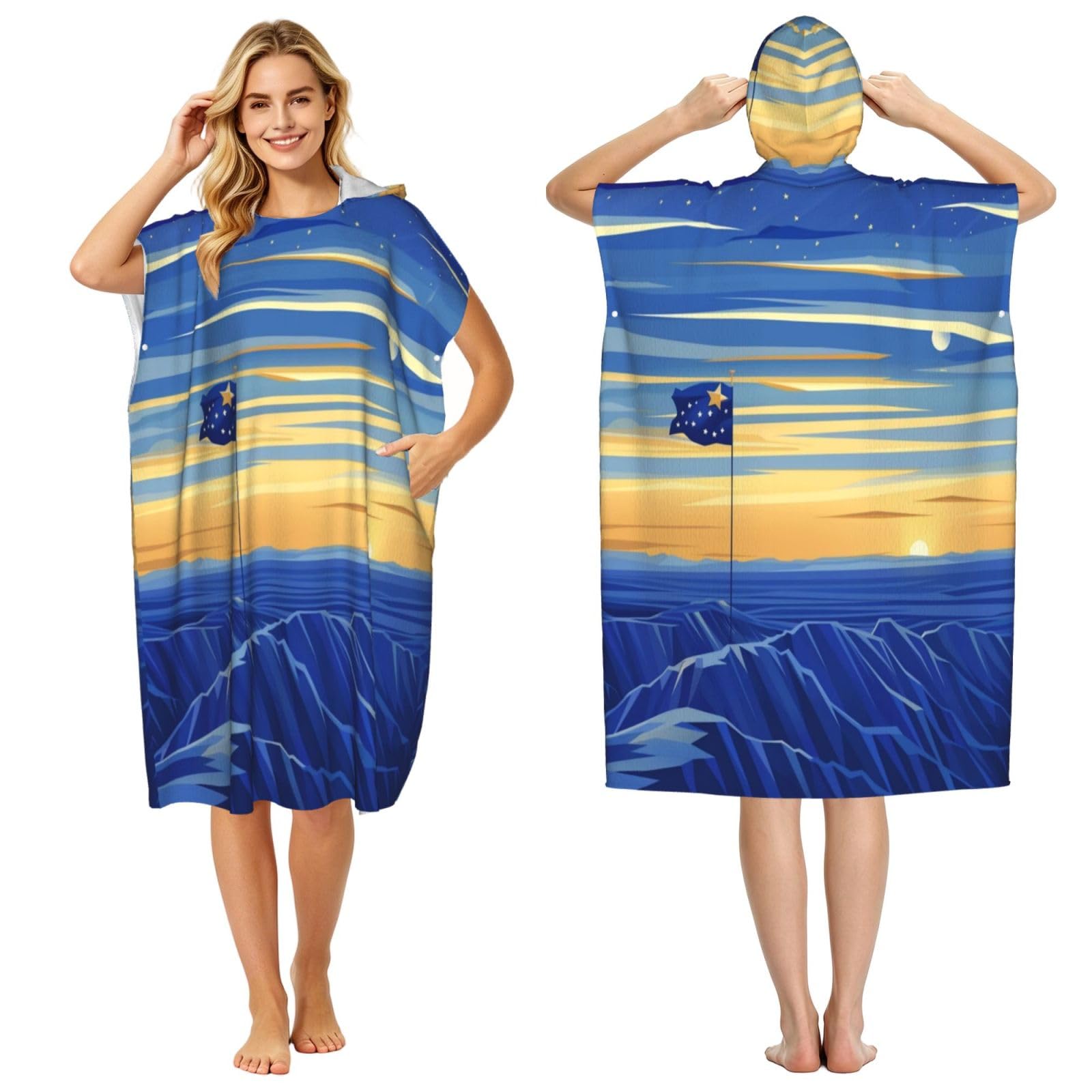 DTHKJNLSF South Dakota State Flag Adult Hooded Beach Poncho Towel