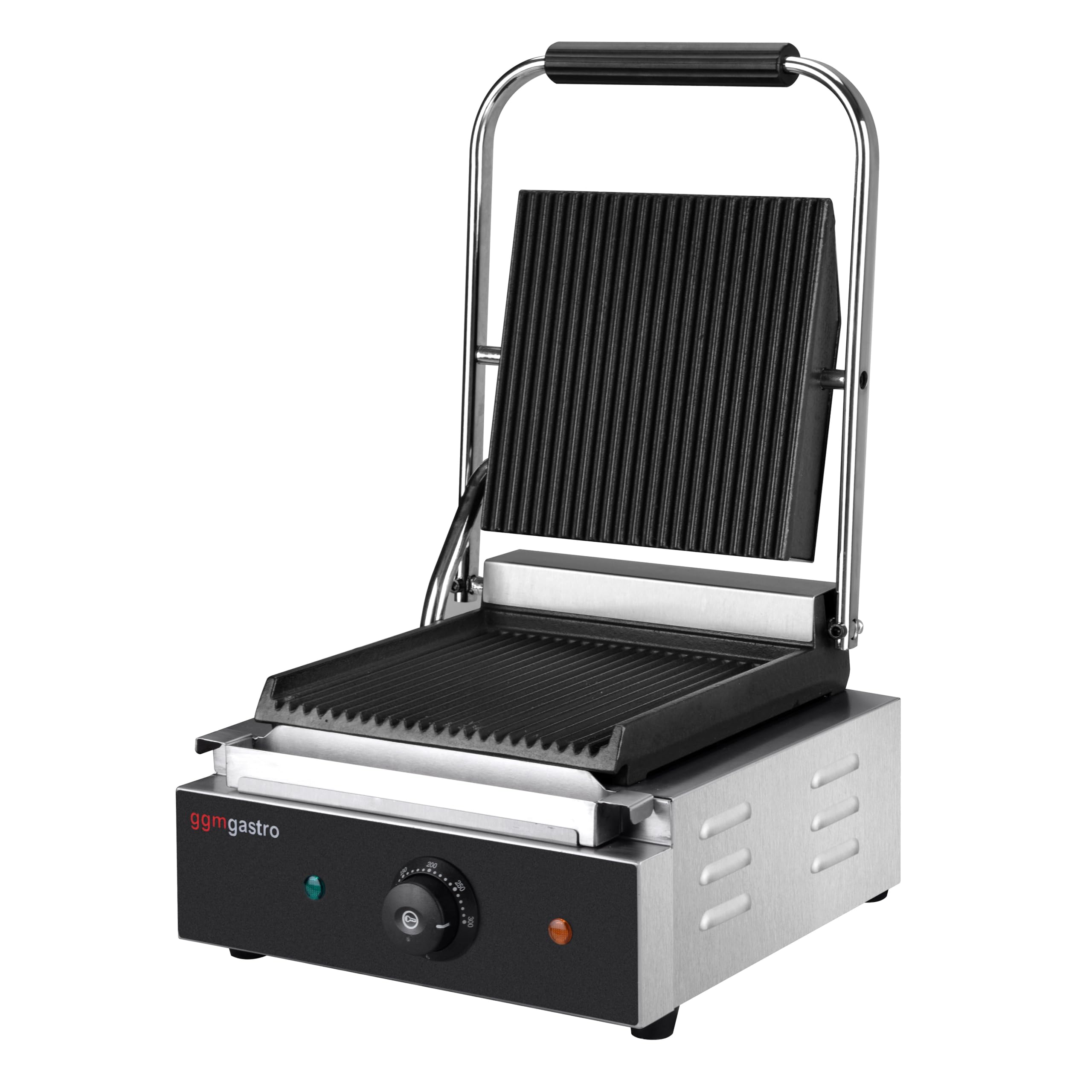 GGM Gastro | KGJ432 | Kontaktgrill/Hamburger Grill - 1,8 kW - oben & unten Gerillt - Grillfläche: 235x225mm