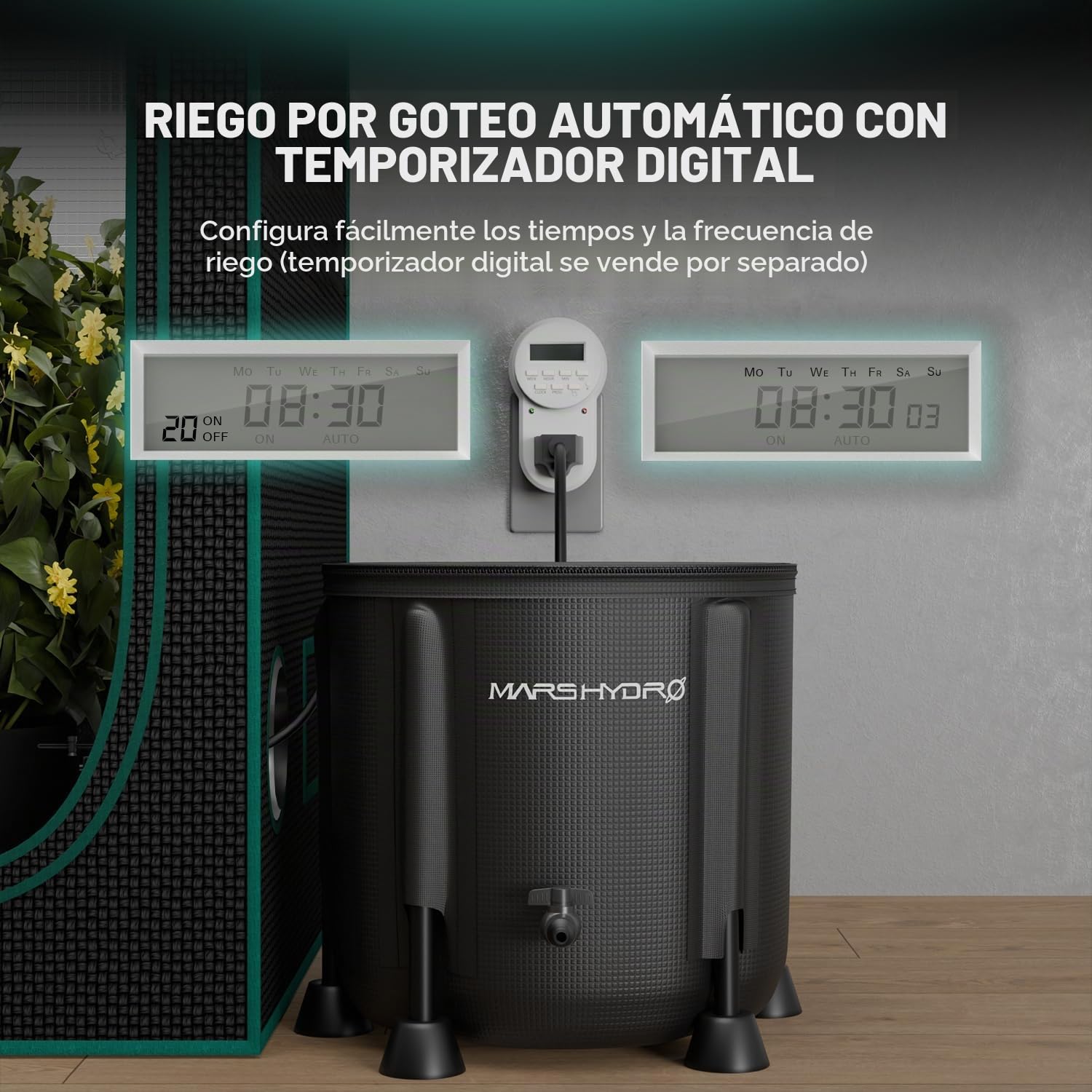 MARS HYDRO 2025 kits de riego por goteo automático con balde plegable de 5 l, bomba de agua mejorada de 24 W, 8 emisores de goteo de jardín para interiores, césped, invernadero, patio