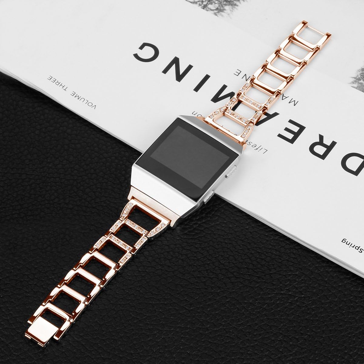 Fitbit Ionic Band Metal Accessories Small Large, Stainless Steel Replacement Band with Folding Clasp Strap for Fitbit Ionic Smart Watch Bands Wristband Women Men(Tracker Not Include) (A-rose gold) : Electronics