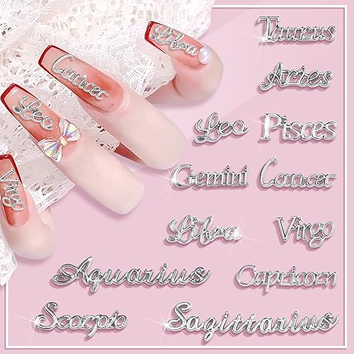 Miniatura 6 de 72 dijes de palabras del zodiaco, oro y plata, doce constelaciones, dijes de aleación del zodiaco para uñas, colgante para hacer joyas, moldes de