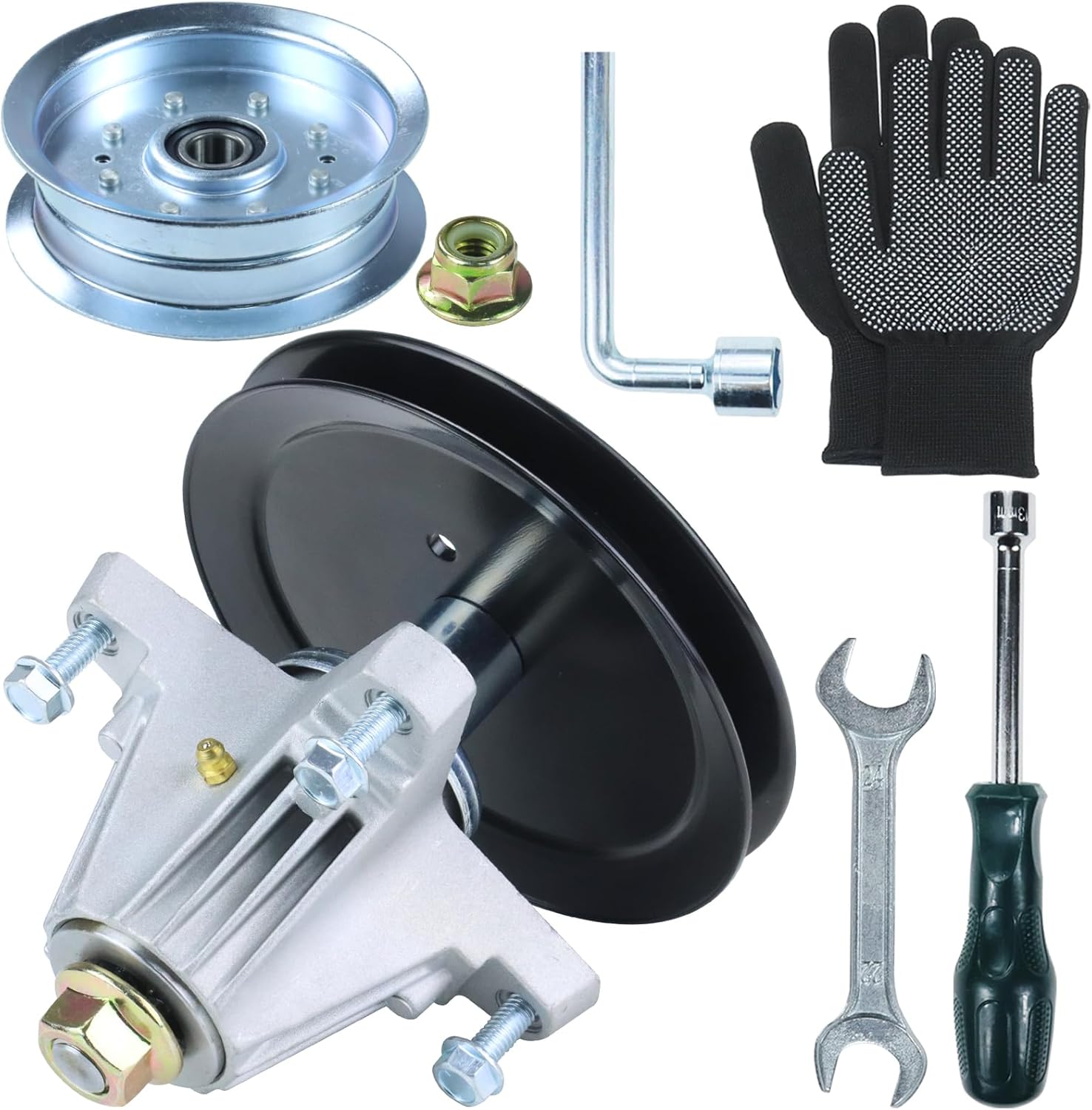 Greased 918-06977A Spindle Assembly with 756-05034A Idler Pulley Replaces Cub Cadet 918-06977 618-06977 for Cub Cadet XT1 LT46 Craftsman T225 T2800 Troy Bilt TB2246 Super Bronco Xp 46 Decks