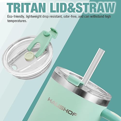 Miniatura 7 de HAUSHOF Vaso de 40 onzas con asa y pajita, vaso de café aislado de acero inoxidable con tapa Tritan, taza de viaje de doble pared, botella de agua,