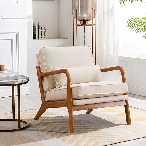 JOYBASE Silla decorativa de descanso silla moderna de mediados de siglo silla con brazo sillón con marco de madera para sala de estar dormitorio