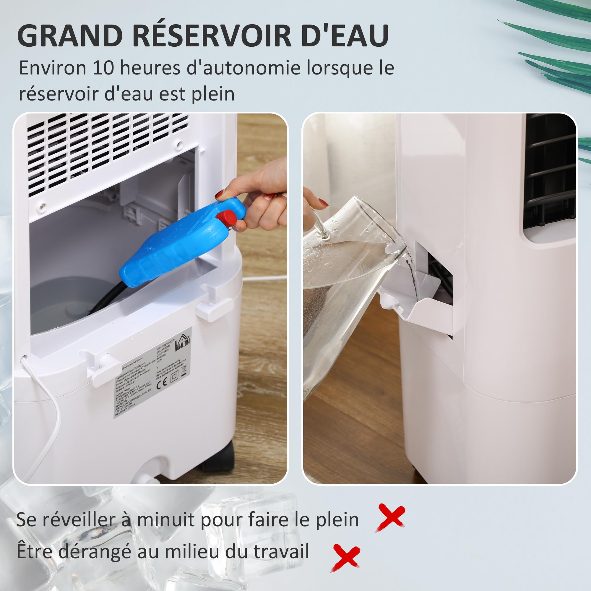 HOMCOM Refroidisseur d'air portable 65 W 3 en 1 avec ventilateur par évaporation, réservoir d'eau 15 L, oscillation, télécommande, 3 modes, minuterie 8H, refroidit 20 m², blanc