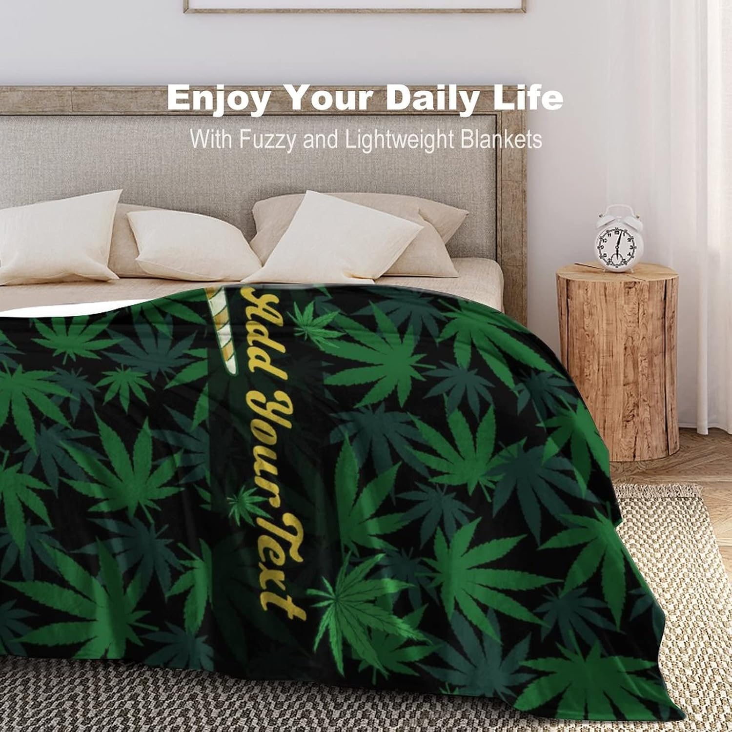 50"x40" Personalized Cannabis Leaves Throw Blanket with Name, Custom Marijuana Weed Leaf Blanket for Kids,Cannabis Plush for Bed Sofa Couch Chair