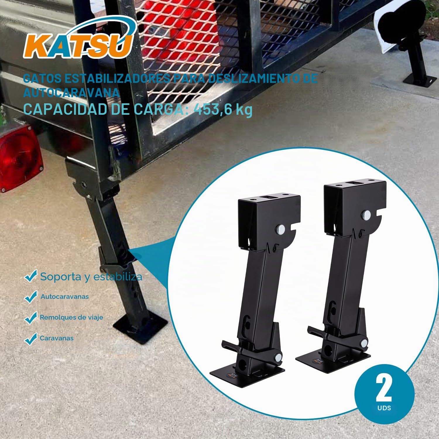 KATSU 2 Piezas Gatos Estabilizadores de RV para Remolque de Viaje 11-1/2" a 18", Capacidad de 1000 lbs, Soportes Estabilizadores Telescópicos Plegables para Remolque y Caravana