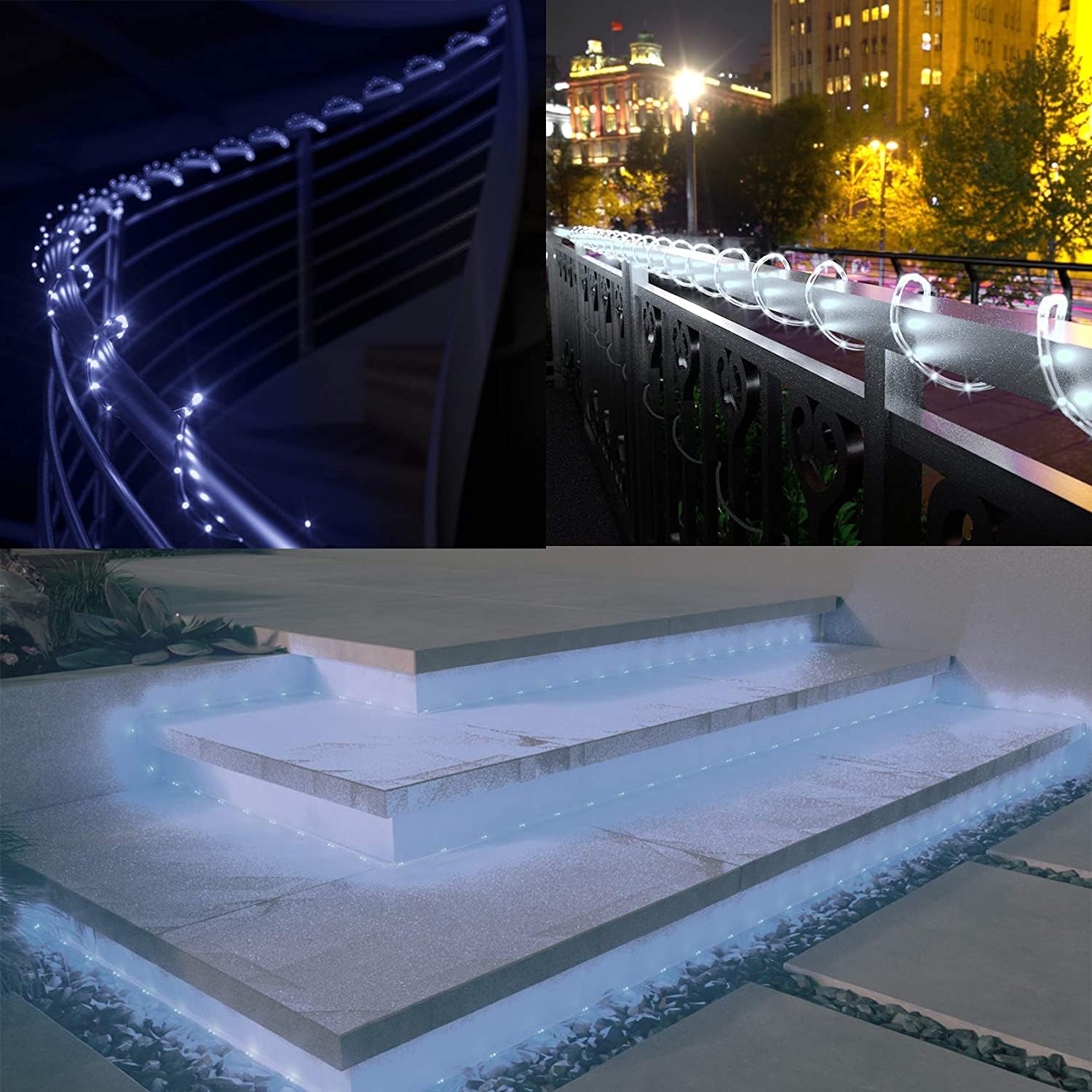 Tira de luces solares mejoradas para exteriores, 500 LED, 170 pies, 19 modos, luces solares y recargables por USB, con temporizador remoto, regulable, impermeable, para jardín, camping, camino