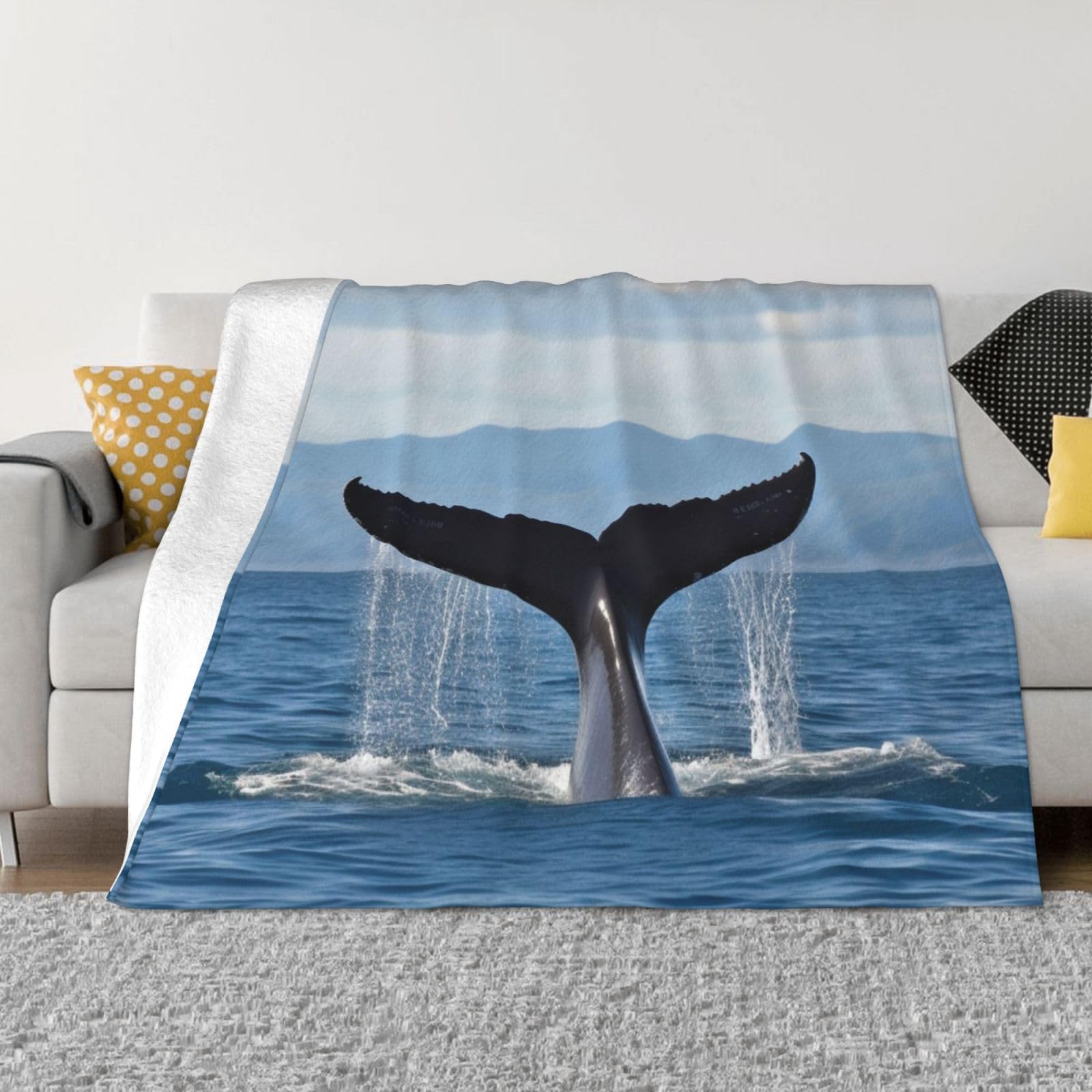 KLOPH Whale Tail Throw Blanket 60"x50" Flannel Fluffy Warm Blanket for Couch, Reversible Plush Blankets for Bed, Comfy Fuzzy Blanket for Sofa, Plush Lightweight-Blankets for All Season