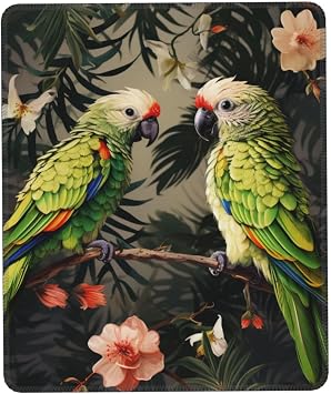 Gaming Mouse Pad with Non-Slip Rubber Base Mousepad Ultra-Smooth Comfortable Mouse Mat Washable Mousepads Couple Parrots Olive Desk Mat Wristing Pad for Office Desk Accessories 10 x 12 inch