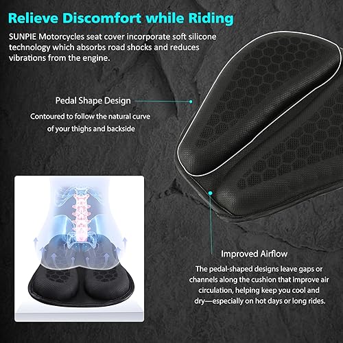 Miniatura 4 de SUNPIE Cojín de asiento de motocicleta, almohadilla de gel plegable, suave, con almohadillas de alivio de presión para motocicletas, transpirable y