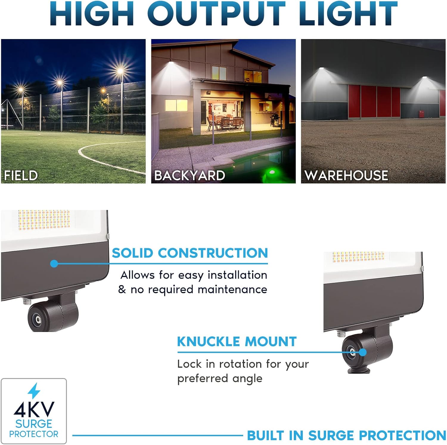 Luxrite 15/30/50W LED Flood Lights Outdoor with Dusk to Dawn Sensor, Up to 6500LM Super Bright Security Light, 3CCT 3000K-5000K, IP65 Waterproof, Knuckle Mount, UL - Yard, Building, Warehouse (2 Pack)