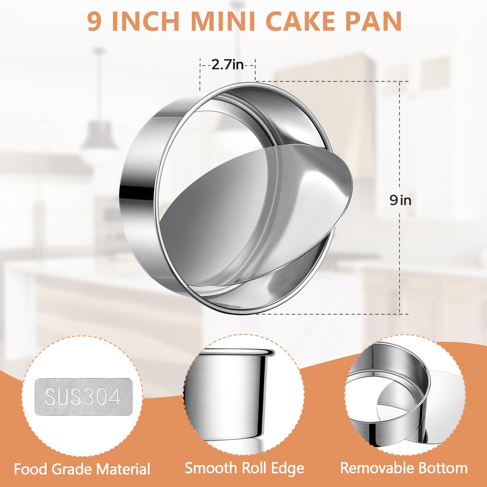 1 moule à gâteau rond en acier inoxydable de 22,9 cm