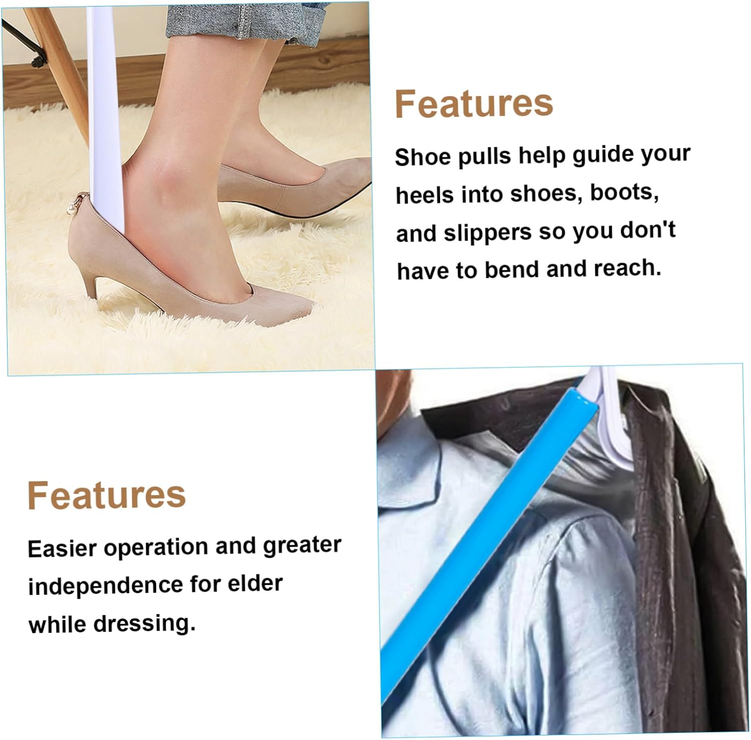 Dressing Stick and Shoe Lifter for Elderly and Disabled Long Handle Dressing Aid Tool Multi Functional Sock Remover and Shoe Helper for Independence
