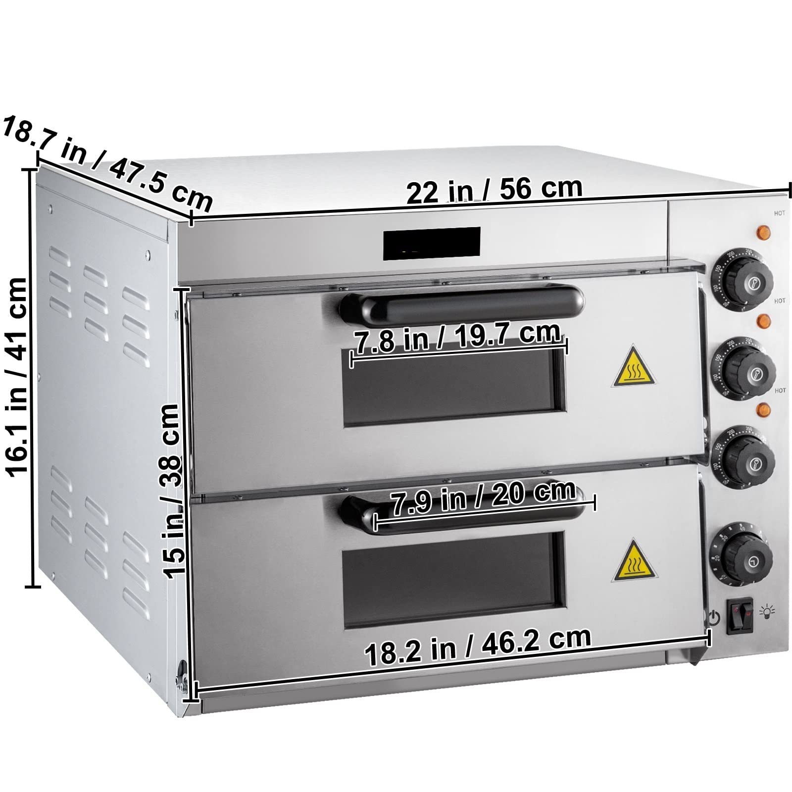 CVFRDD Commercial Pizza Oven 14" Double Deck Layer 1950/3000W Multipurpose Maker for Restaurant Home Baking(3000W)
