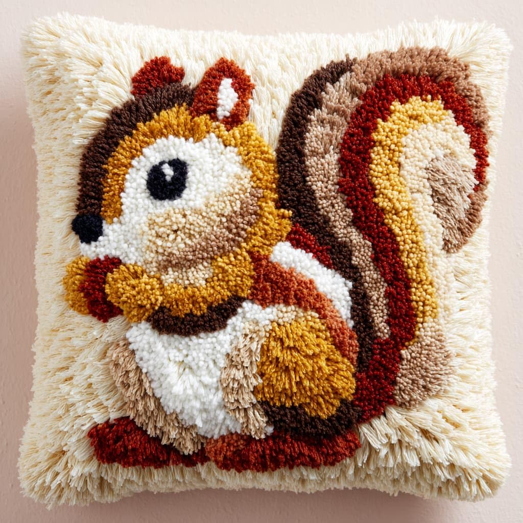 WallustrioaW Latch Hook Kits DIY Throw Pillow Cover,Animal Squirrel