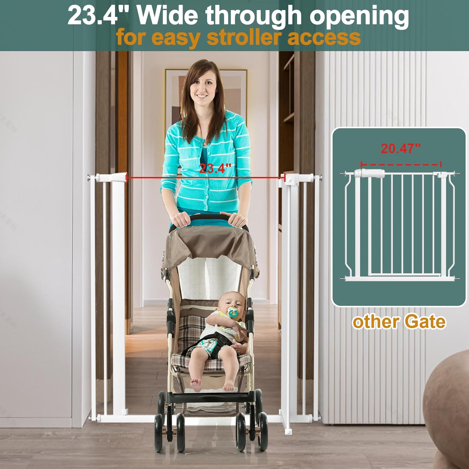 AiWMGL 40.55" Tall, 45.86-53.74 Inch Wide, 1.37" Ultra Narrow Spacing Dog Pet Baby Gate Indoor for Doorway Hallway, Pressure Mounted 46 47 48 49 50 51 52 53 Inches Wide