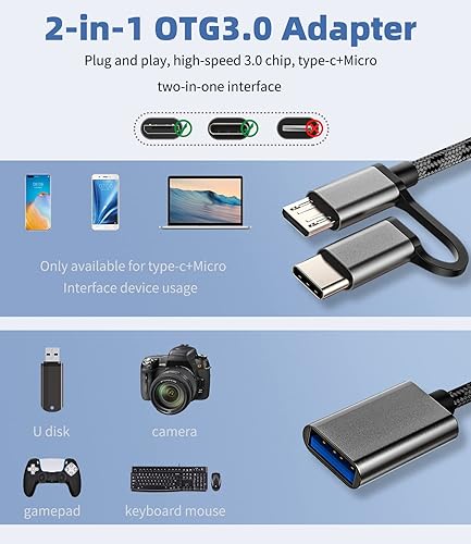 Miniatura 7 de Adaptador USB hembra a micro USB + USBC macho 3.0 OTG, accesorios de cable compatibles para Samsung MacBook iPhone15 Pro Max Plus iPad Pro Air Mouse