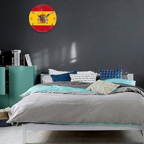 Miniatura 4 de Reloj de pared con diseño de bandera de España, decoración patriótica, funciona con pilas, silencioso, sin tictac, para colgar en el hogar, cocina,