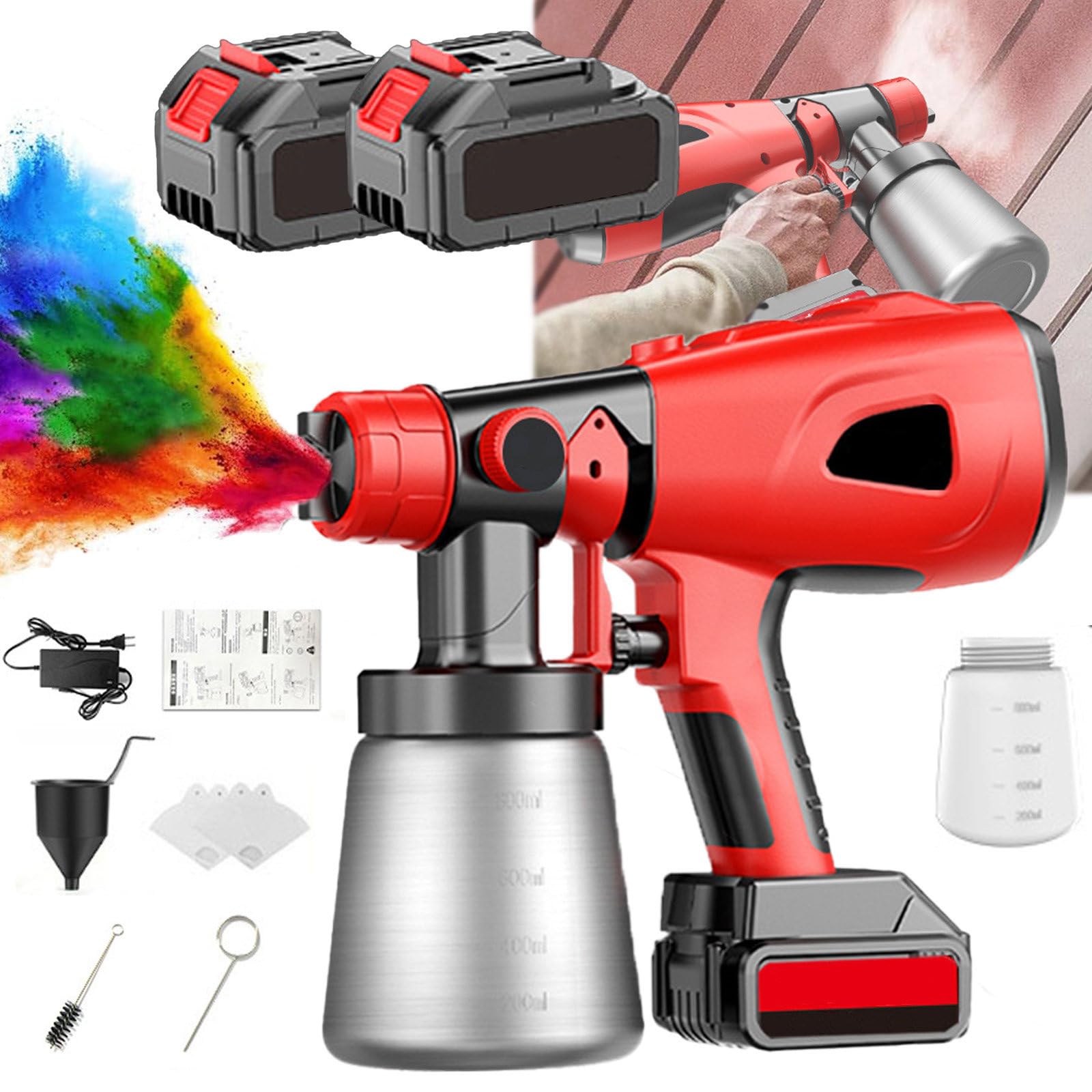 NYANS Pistola per Verniciatura Airless ad Alta Potenza, Pistola per Verniciatura a Spruzzo con Motore Brushless e Ugello in Rame, per Interni ed Esterni della Casa, Verniciatura della Casa,2*Battery