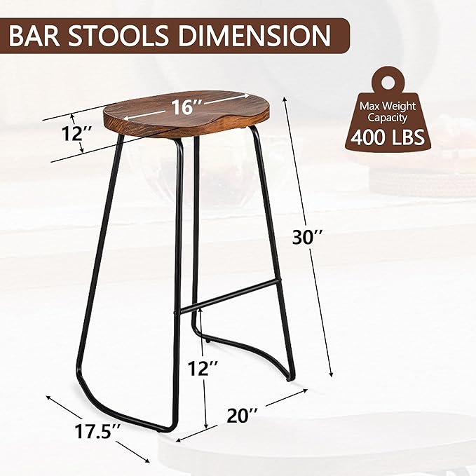Set de 3 butacos altos de madera sólida con asiento de silla 30 pulgadas miniatura 2