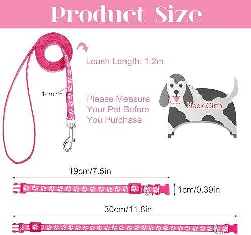 Miniatura 2 de BOUMUSOE Juego de 2 collares y correa para perro, collar para cachorro y correa con hebilla de liberación rápida, collar ajustable con estampado de