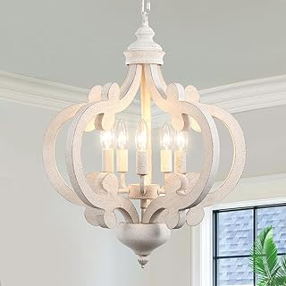 White Farmhouse Chandelier, 5-Light French Country Lighting Fixtures, Ru...