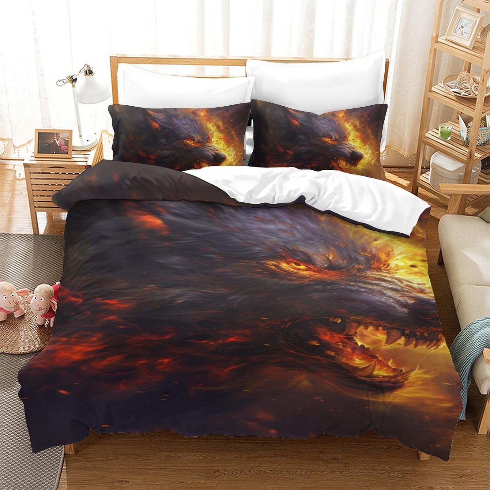 Parure de lit loup 140x200 pour transformer la chambre d'un enfant en refuge de nature sauvage