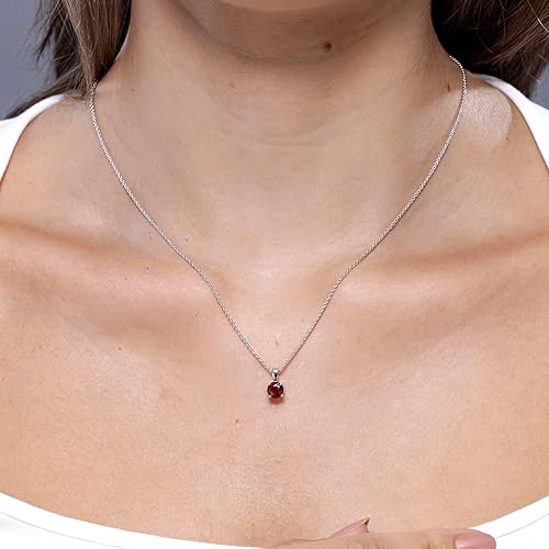 Miniatura 3 de Angara Collar con colgante solitario redondo clásico de rubí natural en oro macizo de 14 quilates, piedra natal de julio, cumpleaños, compromiso