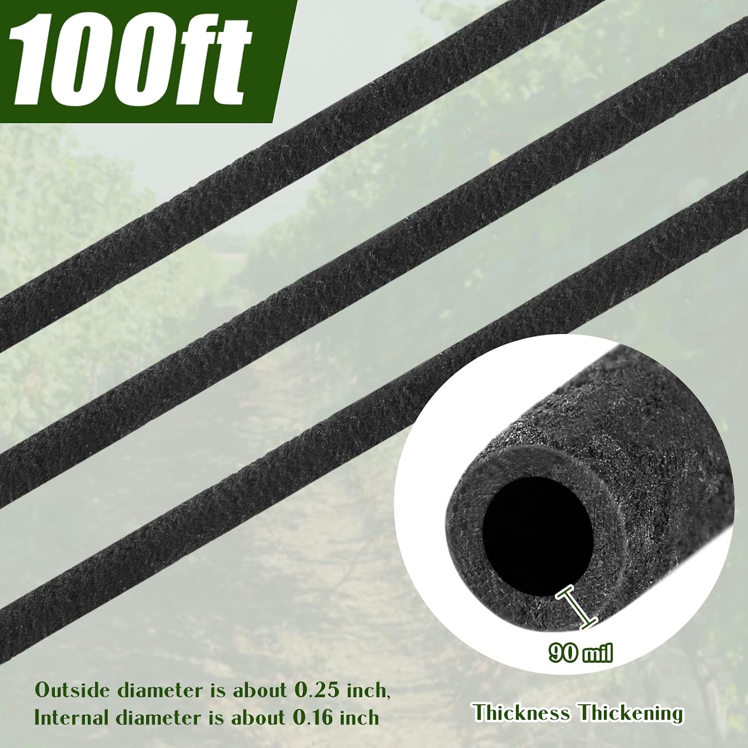 Sasylvia 100 ft 1/4 in Irrigation Tubing Soaker Hose System, Rubber and PE Material, Porous Drip Line for Watering Hydroponics Vegetable Beds, Black