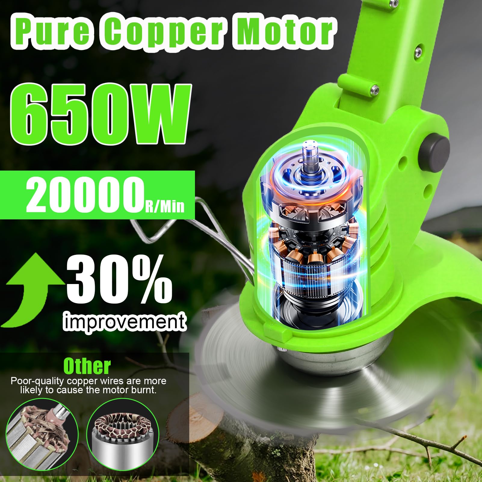Cordless Strimmer Garden Strimmer Battery Strimmers Cordless Equipped With 2 Rechargeable Batteries 3-In-1 Strimmer Cordless Grass Trimmer Grass Cutter Low Noise Electric Garden Strimmer — view 5