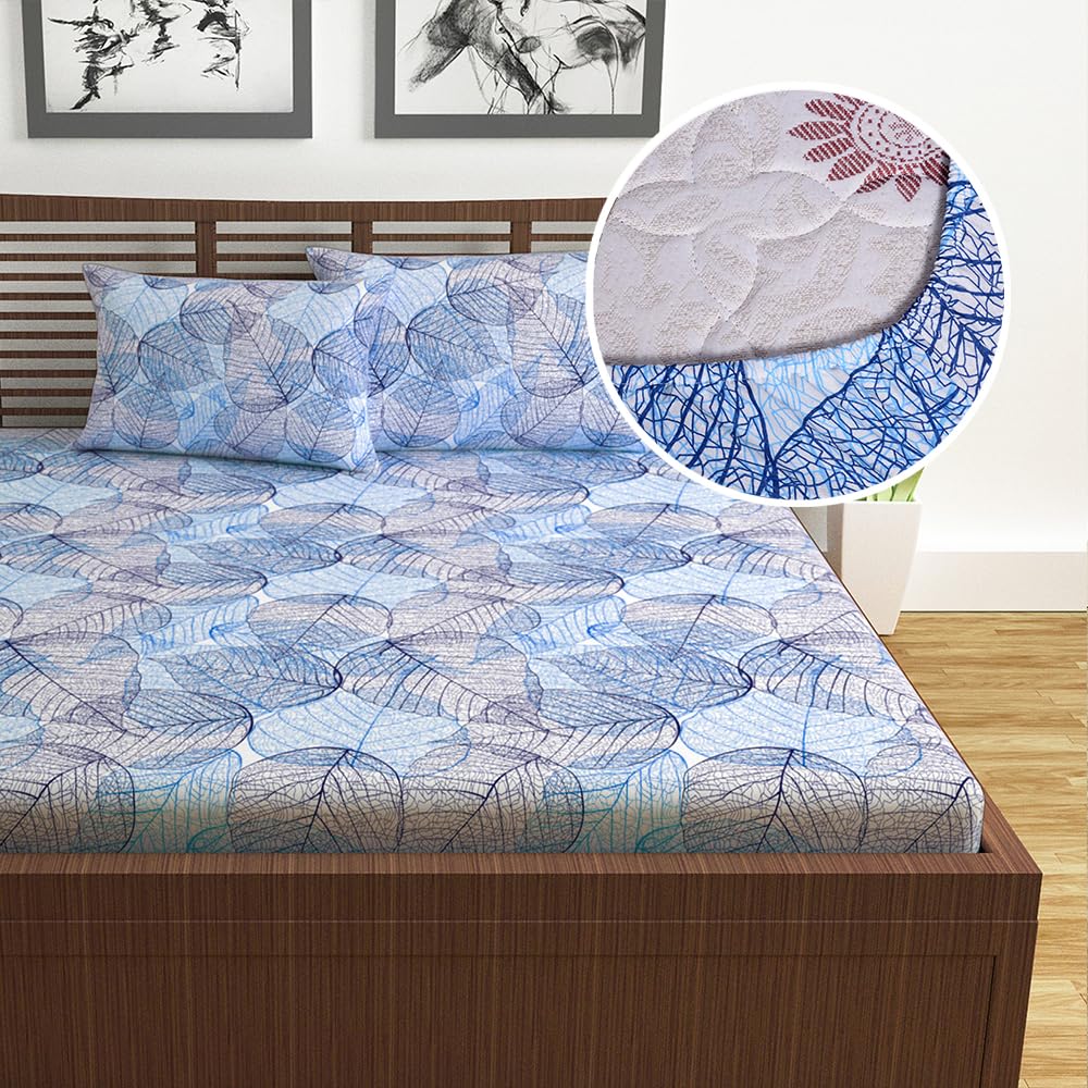 Divine Casa 144 TC Cotton Elegant Iris Ultrasoft Blue Bedsheet for Double Bed Elastic Fitted Sheet with 2 Pillow Covers (60"x78", Dry Leaf) (B0C1SH6C55) Amazon Price History, Amazon Price Tracker