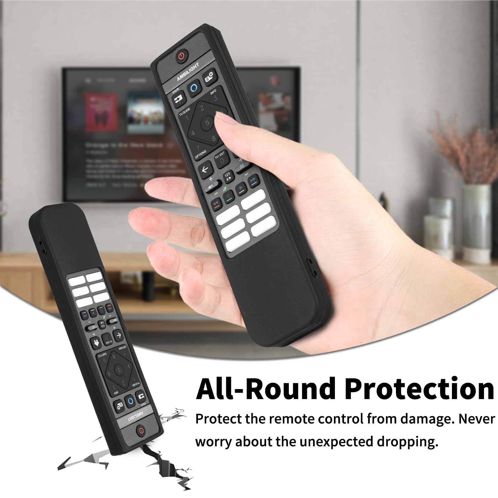 Custodia Telecomando in Silicone Compatibile Con Philips SRC-3215-01 SRC-3215-06 SRC-3216-12 SRC-3216-06S TV Telecomando Copertura Protettiva Antiurto Con un Cordino(Nero)