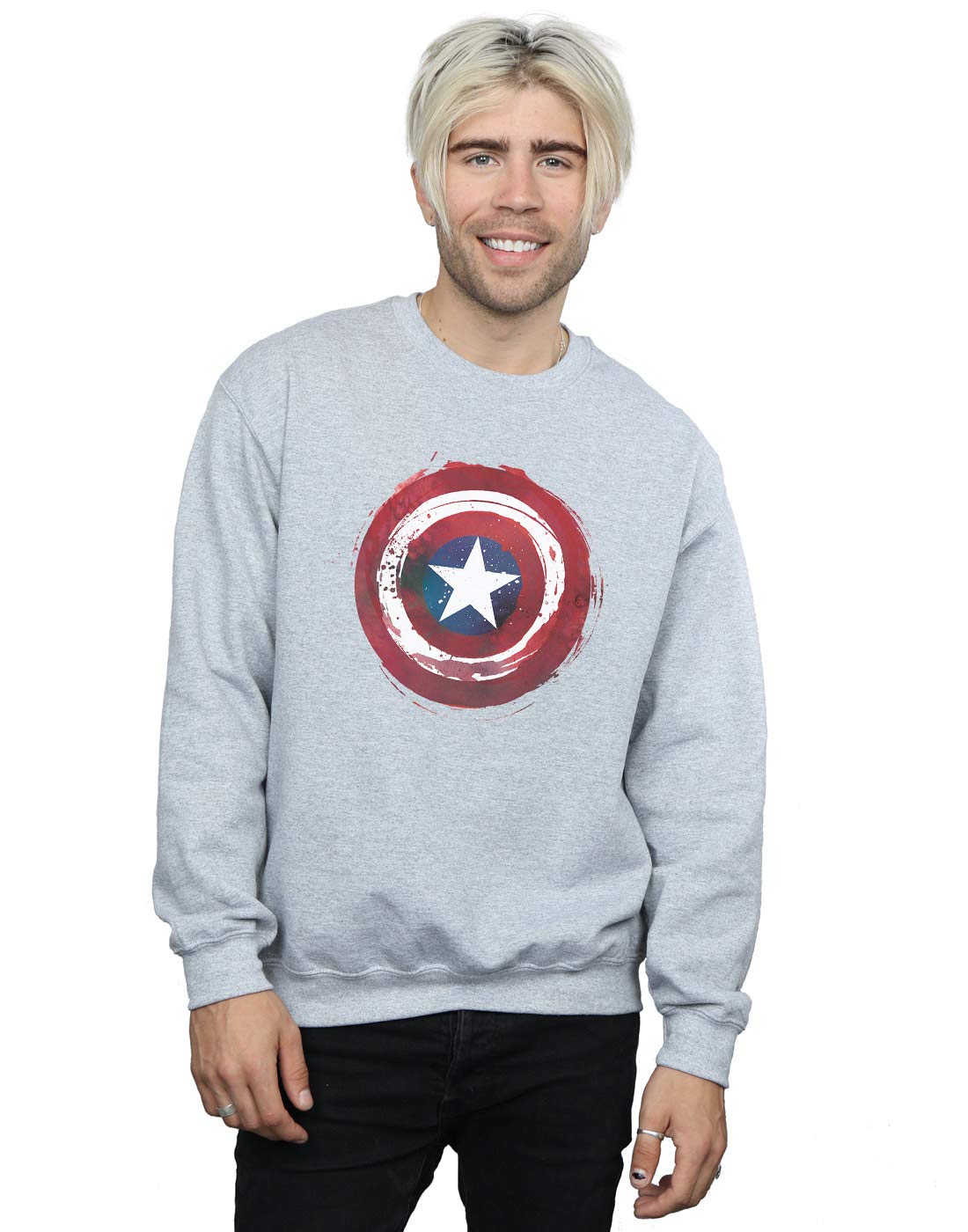 Absolute Cult Men's Sport Grey Marvel Captain America Splatter Shield Sweatshirt Large
