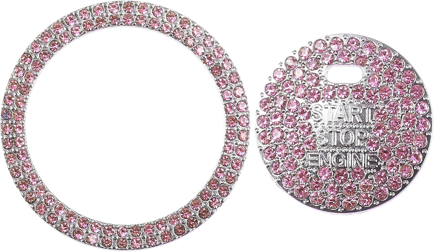 Universal Bling Car Engine Start Stop Button Cover, Car One Click Push Start Button Ring Sticker Faux Crystal Rhinestone Ignition Button Trim Pink, 1 Set