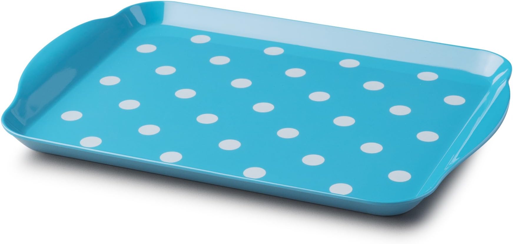 Zeal Melamine Food Serving Tray with Handles and Lipped Edges, Dotty Polka Dot Serving Lap Tray 30 x 21cm, Aqua Blue