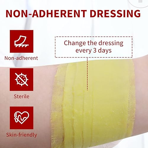 Miniatura 7 de Xeroform Apósito de Petrolato 5"x9", 25 PCS Gasa No Adherente para Heridas de Baja Exudación, Almohadillas de Gasa de Malla Fina para Quemaduras,