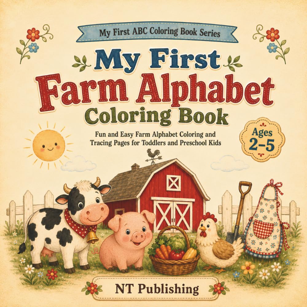 My First Farm Alphabet Coloring Book: Fun and Easy Farm Coloring and Tracing Pages for Toddlers and Preschool Kids (My First ABC Coloring Book Series)