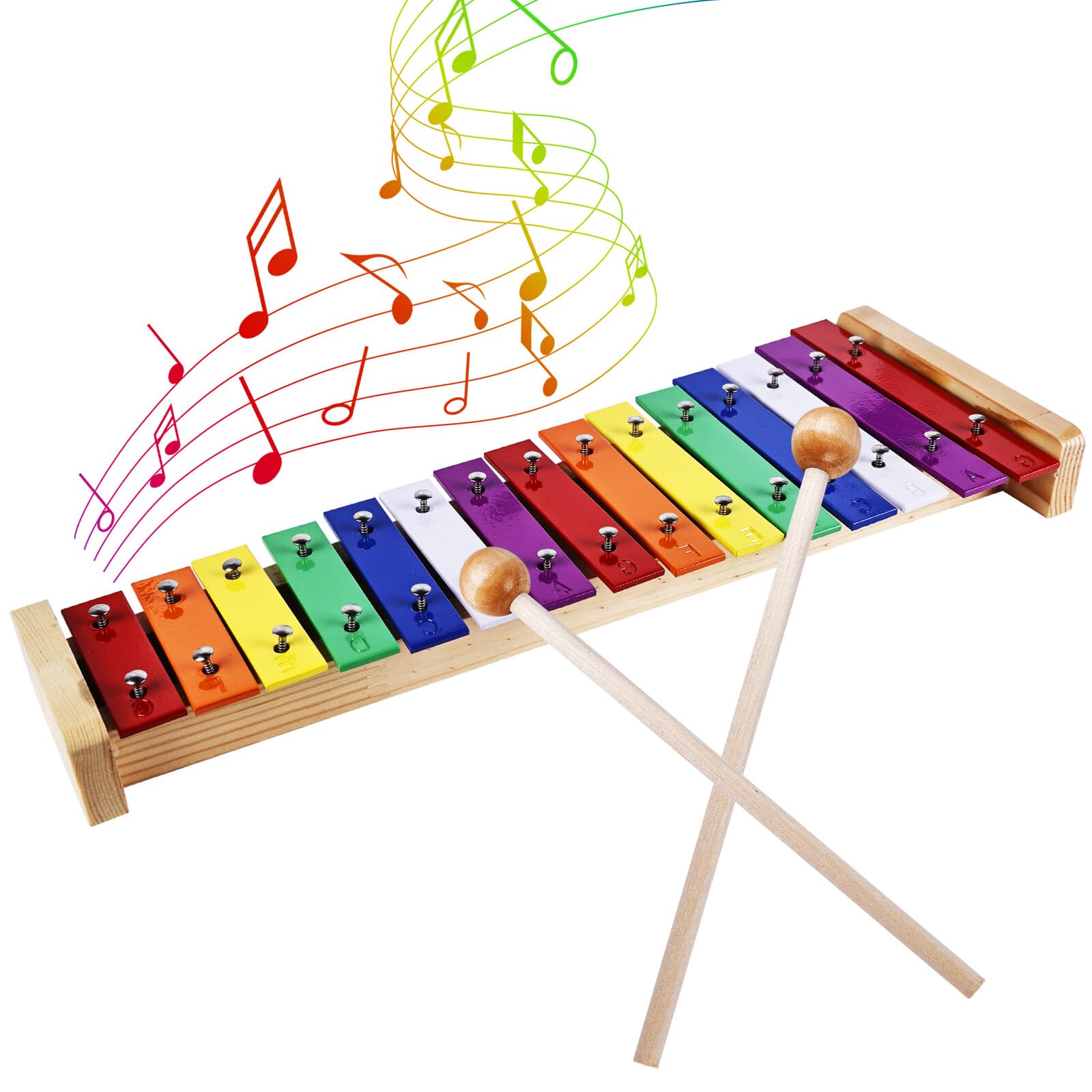 Xilofono Colorato, Strumenti Musicali in Legno, 15 Toni, Tasto Arcobaleno Con 2 Bacchette, Scacciapensieri in Alluminio